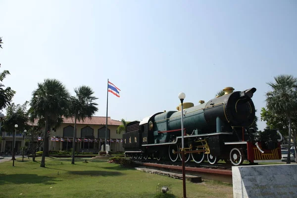 Nakhon Ratchasima Railway Station February12 2018 Steam Train Monument Front — Stock Photo, Image