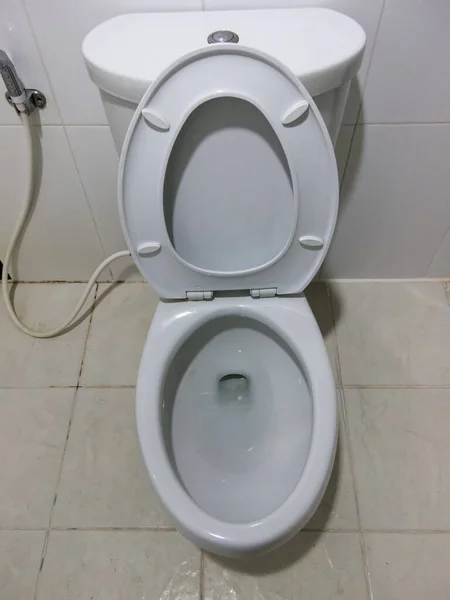 Flush White Toilet White Bathroom — 스톡 사진