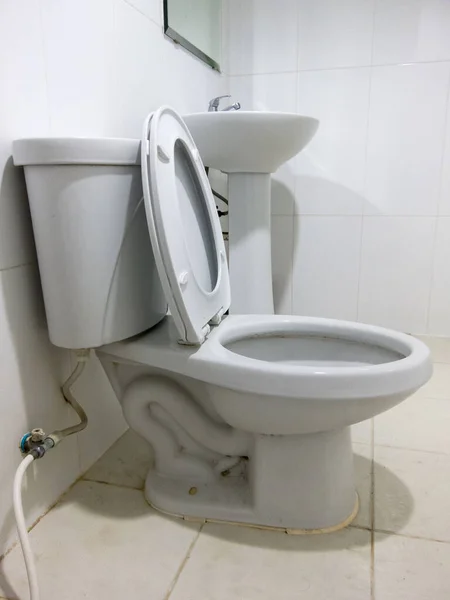 Flush White Toilet White Bathroom — 스톡 사진