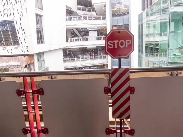 Bts Station Bangkok Thailand August 2018 Red Lettering Stop Sign — 스톡 사진