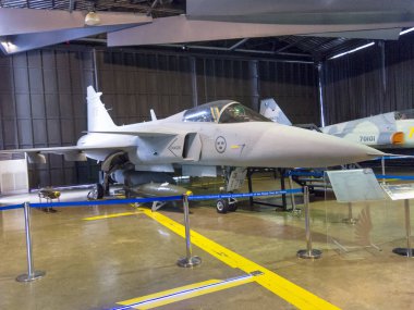 Tayland Kraliyet Hava Kuvvetleri Müzesi BANGKOK, THAILAND-18 AĞUSTOS 2018: Gripen Fighters Tayland Kraliyet Hava Kuvvetleri 'nin en gelişmiş uçağıdır. 18 Ağustos 2018 'de, Tayland' da.