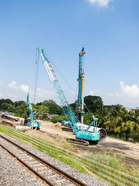 Nakhon Ratchasima Tajlandia Wrzesień 2018 Budowa Całej Linii Kolejowej Bangkoku — Zdjęcie stockowe