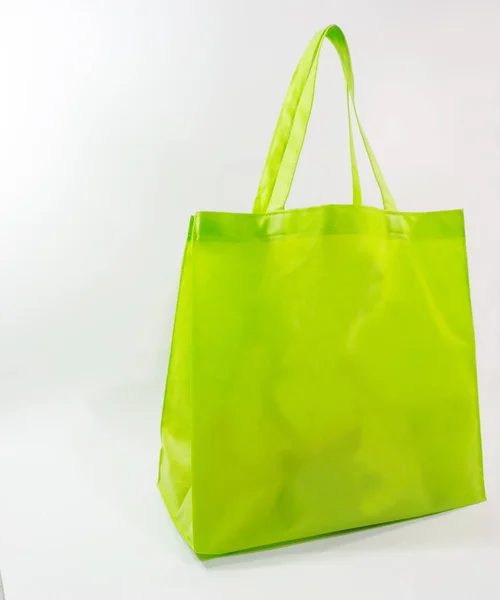 Grüne Tasche Zum Mitgehen Kein Plastiktüten Einkaufs Konzept Auf Dem — Stockfoto