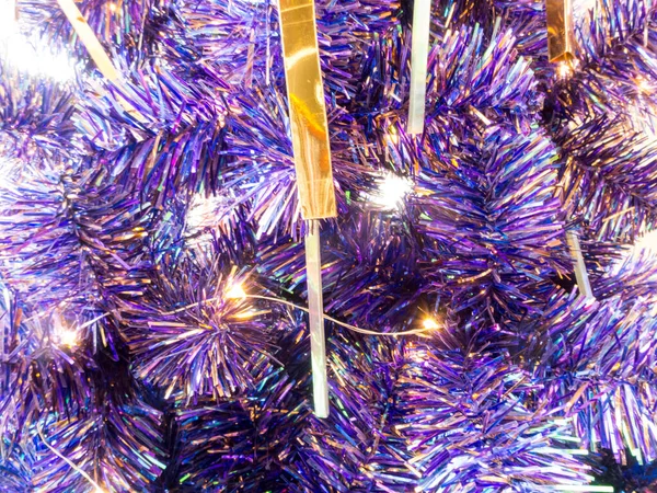 Árvore Natal Bola Decoração Com Roxo — Fotografia de Stock