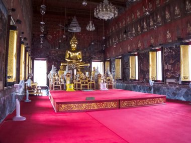 Wat Saket Ratcha Wora Maha Wihan BANGKOK THAILAND-28 Kasım 2018Rama 'nın torunu III. Rama (17871851) Wat Saket phu khao (Altın Dağ) içinde devasa boyutlarda bir çeyiz inşa etmeye karar verdi.)