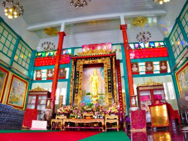 Kuan Yim Tapınağı (Thian Fa Vakfı) Bangkok Tayland. BANGKOK THAILAND-15 Temmuz 2019Guan Yin Tapınağı Yaowarat Yolu Bu vakıf yaklaşık 900 yıllık Guan Yin Tang Hanedanlığı sanat formuna sahiptir.