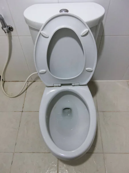 Flush White Toilet White Bathroom — Stock Photo, Image