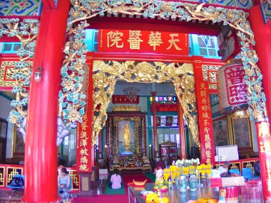 Kuan Yim Tapınağı (Thian Fa Vakfı) Bangkok Tayland. BANGKOK THAILAND-15 Temmuz 2019Guan Yin Tapınağı Yaowarat Yolu Bu vakıf yaklaşık 900 yıllık Guan Yin Tang Hanedanlığı sanat formuna sahiptir.