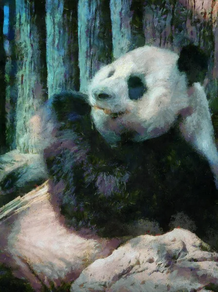 Bambu Yiyen Panda Empresyonist Bir Resim Stili Yaratır — Stok fotoğraf