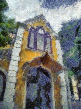 Antik Avrupa mimari tarzı Illustrations 'ın evi empresyonist bir resim tarzı yaratıyor..