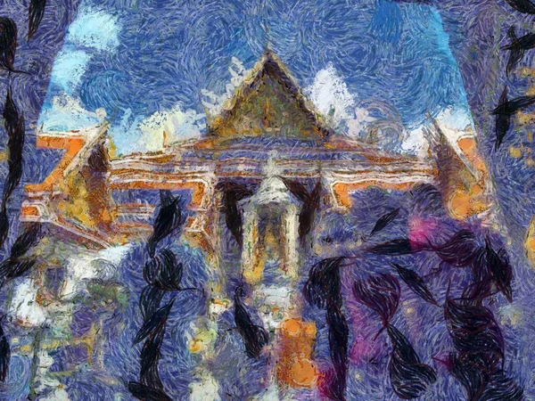 Τουριστικές Ομάδες Που Ταξιδεύουν Στο Grand Palace Μπανγκόκ Εικονογραφήσεις Δημιουργεί — Φωτογραφία Αρχείου