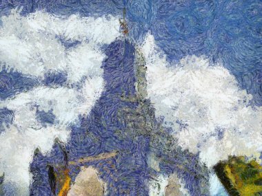 Antik pagoda antik Tayland mimari illüstrasyonları empresyonist bir resim tarzı yaratıyor.