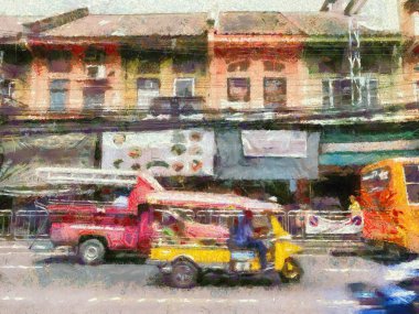 Bangkok Illustrations 'daki antik renkli binalar empresyonist bir resim tarzı yaratıyor..