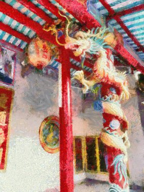 Şehirdeki renkli antik Çin tapınakları izlenimci bir resim stili yaratıyor..