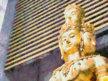 Altın Vishnu Heykeli Resimleri, empresyonist bir resim tarzı yaratıyor..