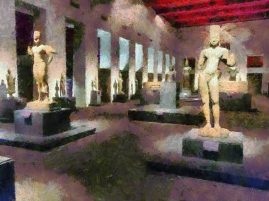 Antik taş heykeller Illustrations bir empresyonist resim stili yaratır.