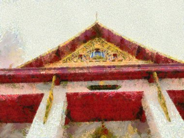 Antik Tayland mimarisi Illustrasyonları empresyonist bir resim tarzı yaratıyor.