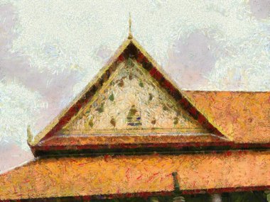 Antik Tayland mimarisi Illustrasyonları empresyonist bir resim tarzı yaratıyor.