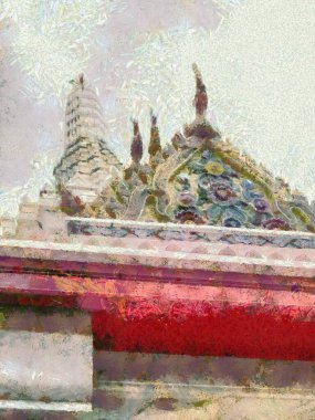 Bangkok Şehri Sütun Tapınağı Resimleri empresyonist bir resim tarzı yaratıyor.