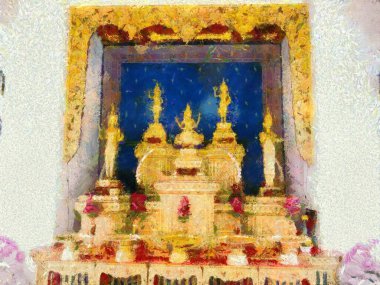 Bangkok Şehri Sütun Tapınağı Resimleri empresyonist bir resim tarzı yaratıyor.