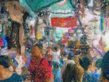 Chinatown Market Bangkok Illustrations, empresyonist bir resim tarzı yarattı.