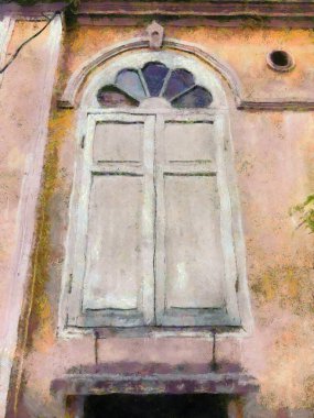 Antik ahşap pencere resimleri empresyonist bir resim tarzı yaratıyor..