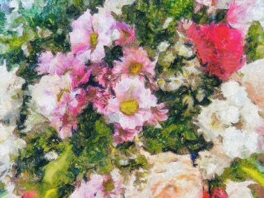 Renkli bir çiçek buketi Illustrations, empresyonist bir resim tarzı yaratır..