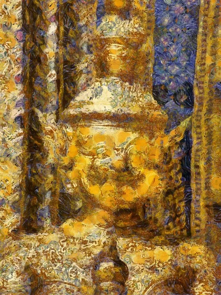 Золоті Гігантські Статуї Використовувались Прикрашення Будівель Стародавньої Тайської Архітектури Ілюстрації — стокове фото