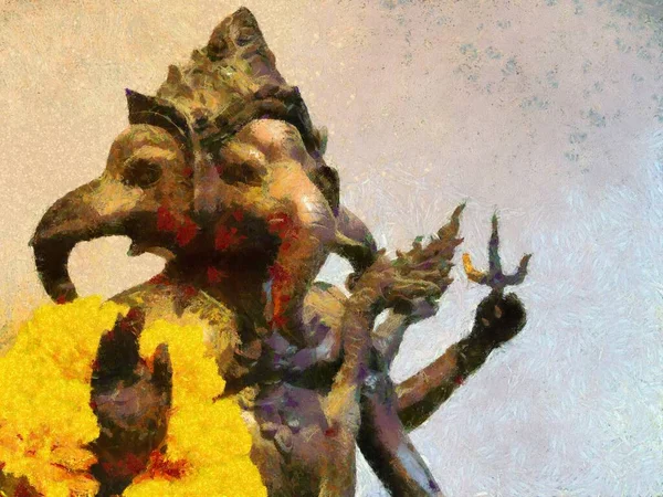 Ganesha Posąg Ilustracje Tworzy Impresjonistyczny Styl Malarstwa — Zdjęcie stockowe