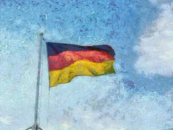 Немецкий Флаг Фоне Неба Иллюстрации Создают Импрессионистский Стиль Живописи — стоковое фото