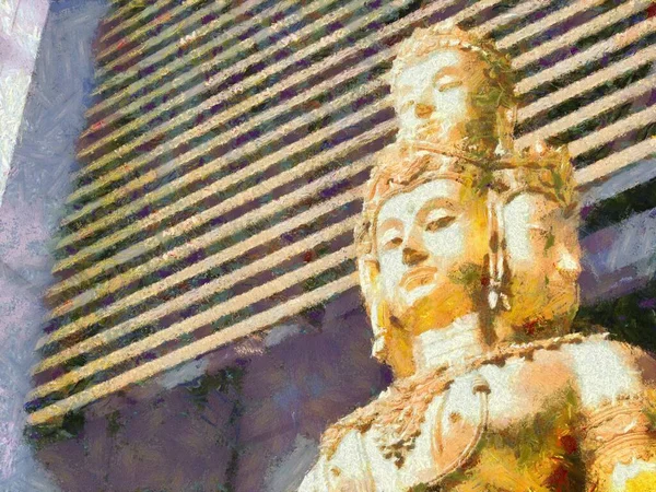 Golden Vishnu Staty Illustrationer Skapar Impressionistisk Stil Måleri — Stockfoto
