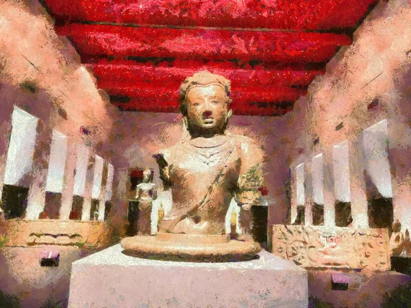 Statua Bodhisattwy Awalokiteśwary Wykonana Jest Brązu Ilustracje Tworzą Impresjonistyczny Styl — Zdjęcie stockowe