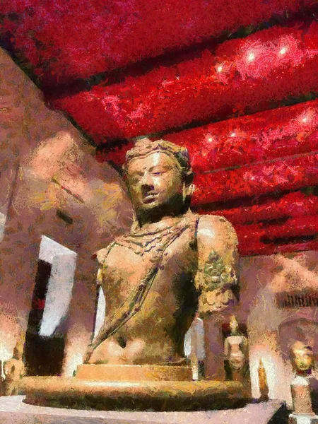 Avalokitesvara Bodhisattva雕像是青铜做的 图例创造了一种印象派风格的绘画 — 图库照片