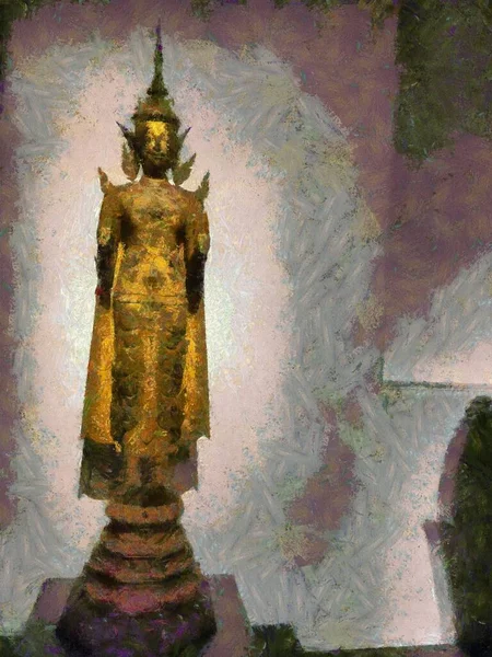 Statue Bouddha Bronze Art Ayutthaya Illustrations Crée Style Impressionniste Peinture — Photo