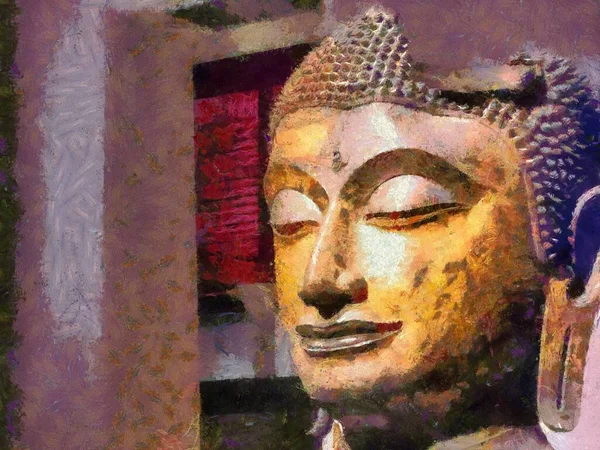 Велика Статуя Голови Будди Виготовлена Бронзи Аюттхая Ілюстрації Створює Імпресіоністський — стокове фото