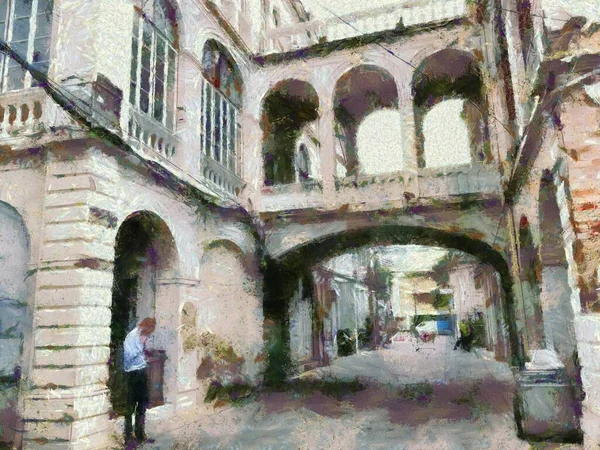 Old Building Style Ancient European Architecture Illustrations Creates Impressionist Style — Stock Photo, Image