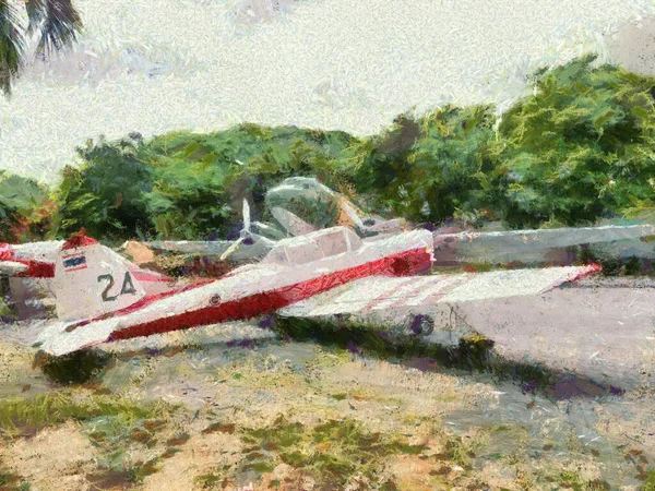 Kleine Propeller Schulflugzeug Illustrationen Schafft Einen Impressionistischen Malstil — Stockfoto