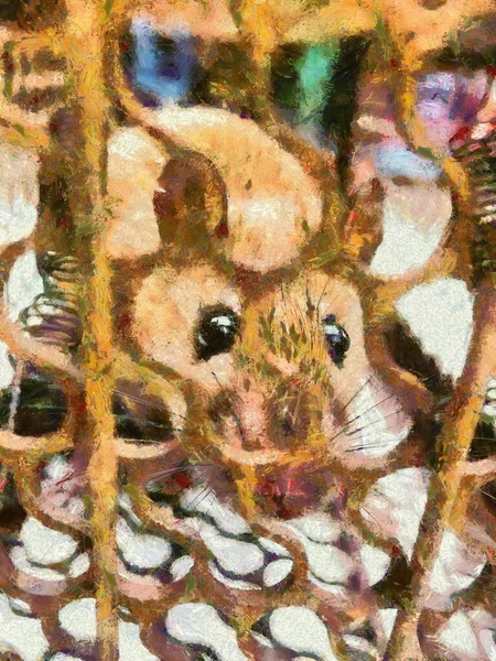Hnědá Krysa Zamčená Kleci Ilustrace Vytváří Impresionistický Styl Malby — Stock fotografie