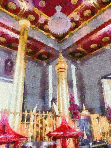 バンコク市柱神社 イラスト 絵画の印象的なスタイルを作成します — ストック写真