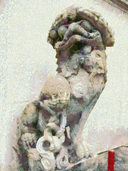 Gamla Kinesiska Sten Dekoration Statyer Illustrationer Skapar Impressionist Stil Måleri — Stockfoto