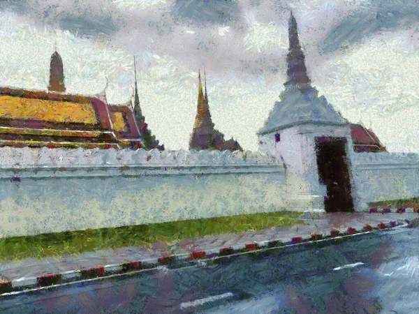 Grand Palace Bangkok Illustrations Crea Estilo Impresionista Pintura —  Fotos de Stock