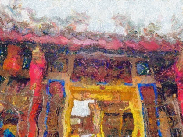 Chinese Shrine Illustrations Creates Impressionist Style Painting — Stock Photo, Image