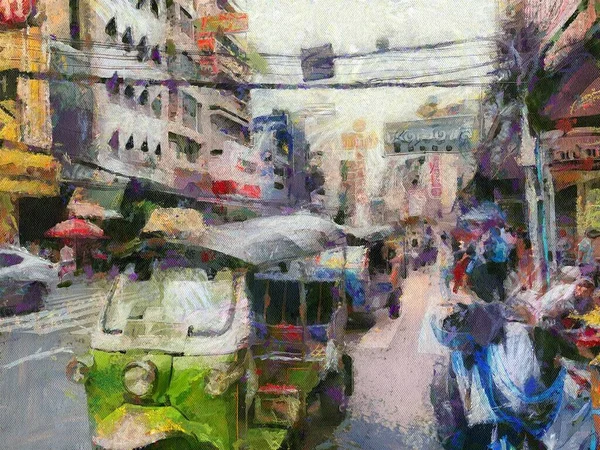 Chinatown Bangkok Illustrazioni Crea Uno Stile Impressionista Pittura — Foto Stock