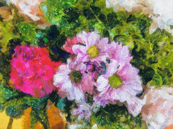 A colorful bouquet of flowers Illustrations creates an impressionist style of painting.