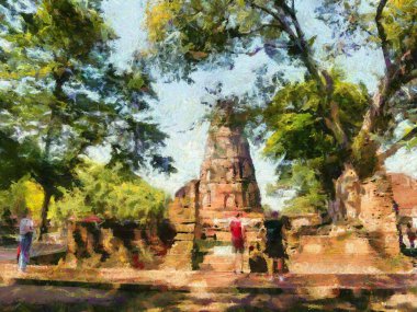 Ayutthaya Illustrations 'daki arkeolojik site empresyonist bir resim tarzı yaratıyor.