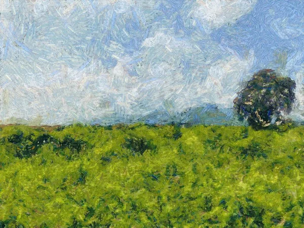 Sky Montagne Praterie Illustrazioni Crea Uno Stile Impressionista Pittura — Foto Stock