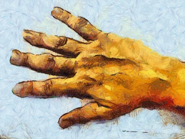 Mão Homem Ilustrações Cria Estilo Impressionista Pintura — Fotografia de Stock