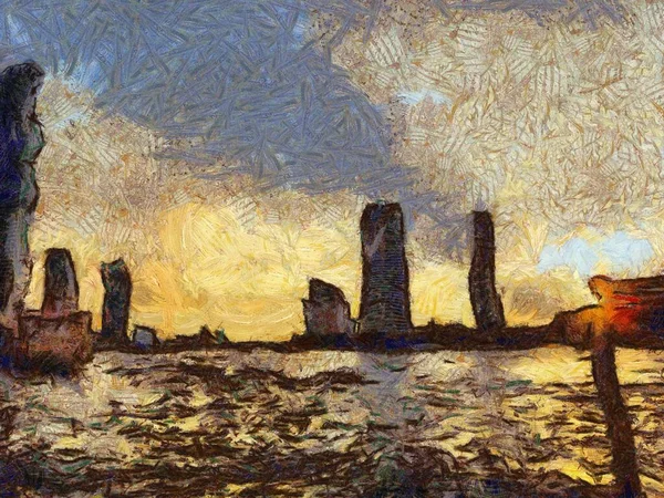 Chao Phraya River Illustrations, empresyonist bir resim stili yarattı.