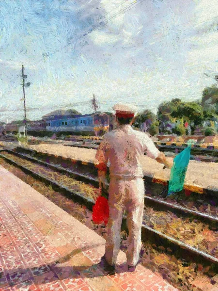 Trem Tailandês Pessoal Ilustrações Cria Estilo Impressionista Pintura — Fotografia de Stock