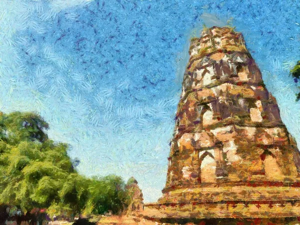Sítio Arqueológico Ayutthaya Ilustrações Cria Estilo Impressionista Pintura — Fotografia de Stock